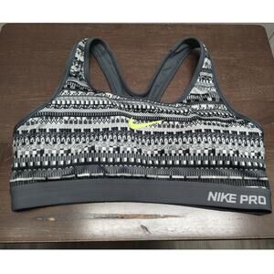 Nike Pro Size Medium Swoosh Abstract Gray Racerback Removable Inserts Sports Bra